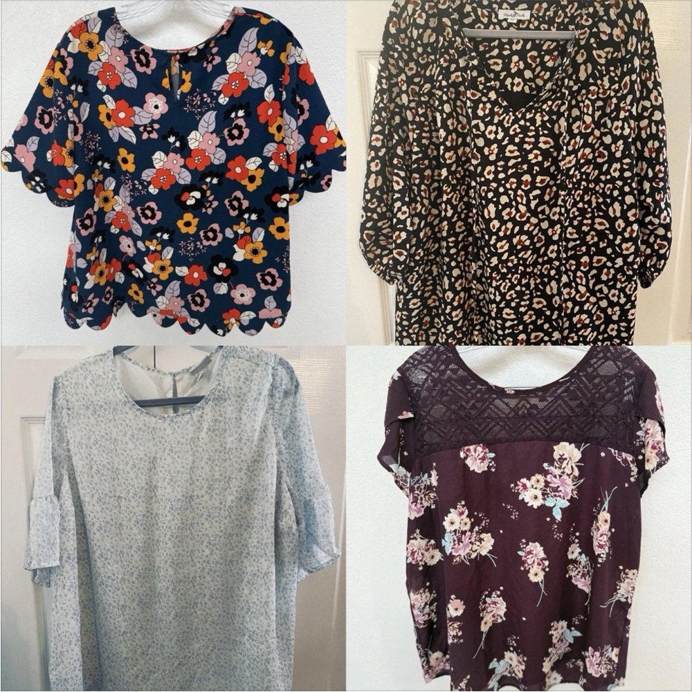 Bundle is 3 1X Floral, animal  Print Blouse , Purple